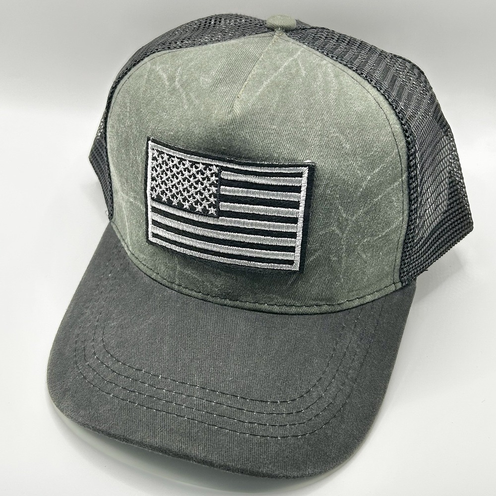 USA Flag United States Patch 2-Tone Trucker Hat Cap Snapback Adjustable Green - Picture 1 of 5